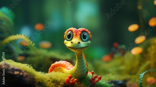a beautiful colored snake crawls against the background of the forest, grass, nature, serpentine, reptiles, scales, eyes, head, plants, soil, python, skin, symbol of 2025