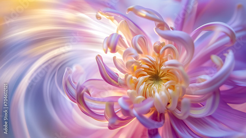 Ephemeral Elegance: Macro Marvel of a Spiraling Spider Chrysanthemum in Radiant Light Trails