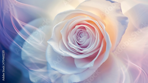 Pearlescent Ballet  Macro Elegance of an Energetic White Rose with Whirling Moonlight Trails