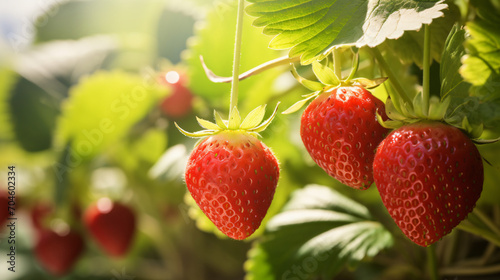 Close up of a natural strawberry bush