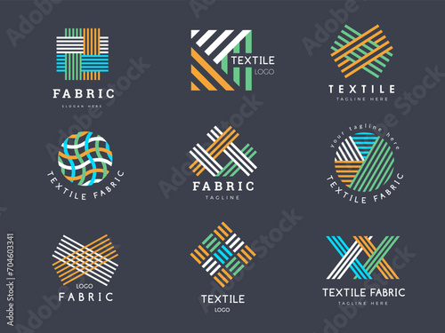 Textile logo. Symbols for sewing industry tailor workshop badges recent vector templates set with place for text