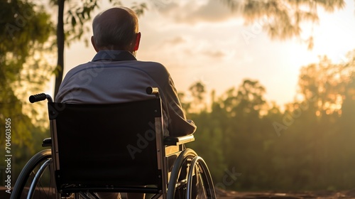 back view of a man sitting in a wheelchair photo