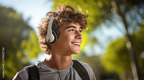 teenager wearing headphones while jogging