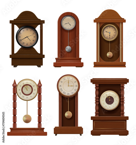 Antique clocks. Time symbols premium vintage old style clock decent vector pictures collection set in realistic style