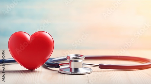 Stethoscope and red heart isolated blurred
