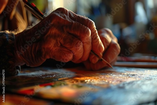 A photo of an elderly person using a drawing tablet, capturing their artistic skills and the modern medium
