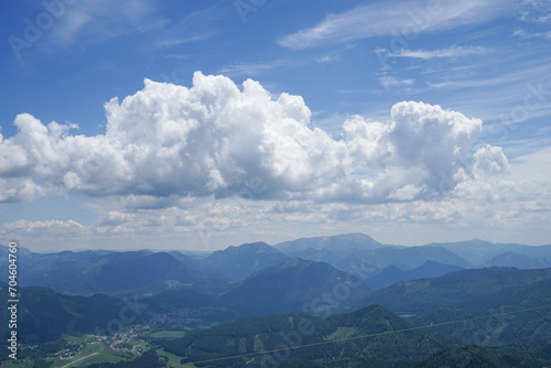 Dramatic clouds over mountain silhouette in Ötscherland in Lower Austria