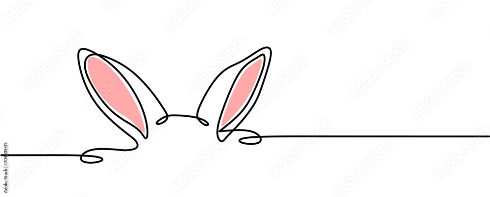 Obraz premium One continuous line drawing of Easter bunny. Greeting banner design with rabbit and ears in simple linear style. Editable stroke. Doodle vector illustration