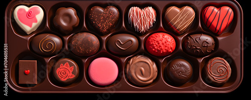 Valentine's Day background. top view heart shape chocolates. Dessert  sweet hearts, red and pink.  © Oksana