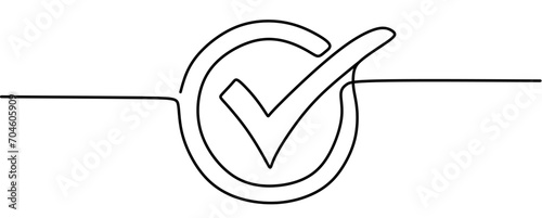 A check mark in the circle icon line continuous drawing vector. One line A check mark in the circle icon vector background. check mark icon.