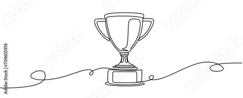 winner trophy one line drawing isolated on white background. Vector illustration single line style. 