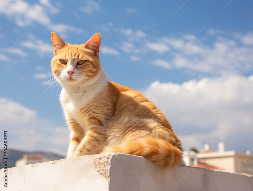 Fototapeta premium Ginger cat sitting on a ledge