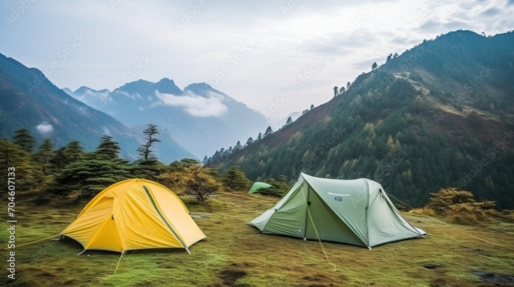 adventure tent at the foot of the mountain