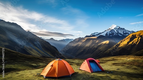 adventure tent at the foot of the mountain