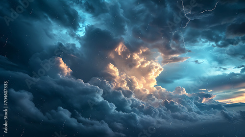 A Majestic Symphony of Nature: Dynamic Weather Unleashed with Dark Clouds, Lightning, and Rain