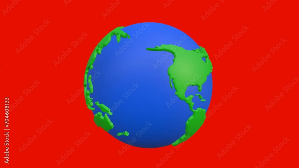 A dynamic 3D animated globe gracefully rotates against a vibrant red backdrop A dynamic 3D animated globe gracefully rotates against a vibrant red backdrop