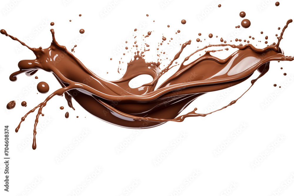 Fototapeta premium Food photography. Splash of liquid brown chocolate with splashing drops, on a transparent background