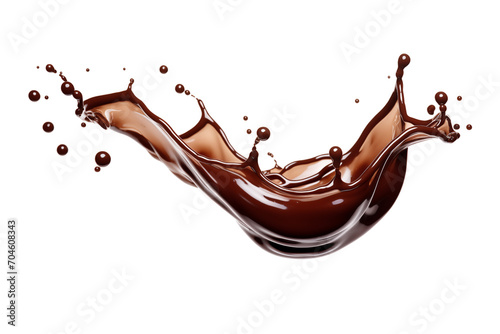 Food photography. Splash of liquid brown chocolate with splashing drops, on a transparent background