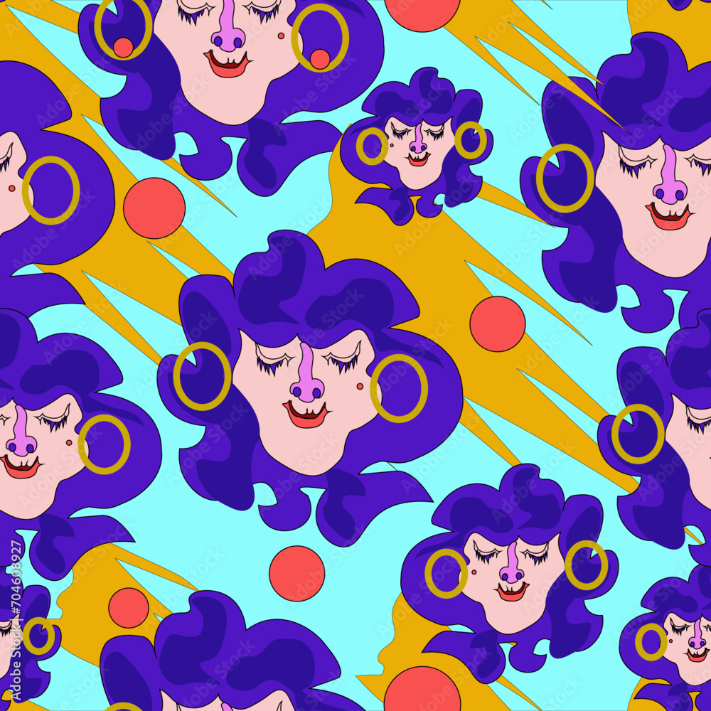 seamless pattern - an image of a woman flying balls in flight against the sky.