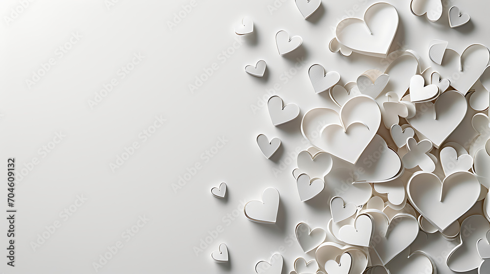 Love in Simplicity: Modern White Background with Minimal Hearts - Valentine Background with Copy Space for Text. Love in Simplicity: Modern White Background with Minimal Hearts - Valentine Background with Copy Space for Text.