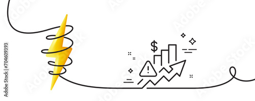 Rise price line icon. Continuous one line with curl. Excise duty graph sign. Tax rate or inflation symbol. Rise price single outline ribbon. Loop curve with energy. Vector