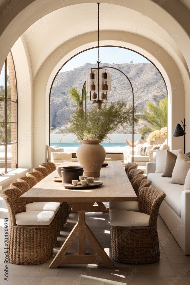 Modern Farmhouse Dining Room With Arched Windows