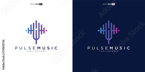 Pulse music player logo element. Logo template electronic music, equalizer, store, audio wave logo design concept.