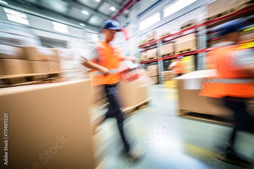 Warehouse workers in motion blur © duyina1990