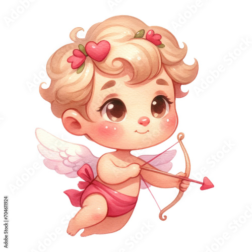 Watercolor Cupid with an arrow. Valentine's element. Valentine's clipart.