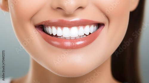 A fresh-faced woman exhibits an impeccable  wide smile  emphasizing excellent white teeth   an image that sells the essence of dental health