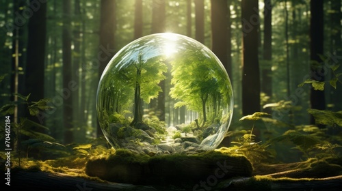A glass ball in the middle of a forest
