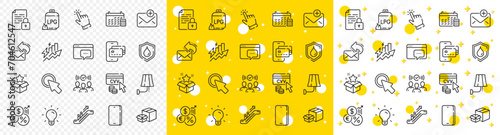 Outline Consumption growth, New mail and Squad line icons pack for web with Cvv code, Packing boxes, Phone line icon. Gas cylinder, Calendar, Lock pictogram icon. Seo message, Share mail. Vector