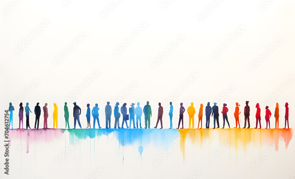 Group of people silhouettes standing in the style of colorful watercolors Group of people silhouettes standing in the style of colorful watercolors