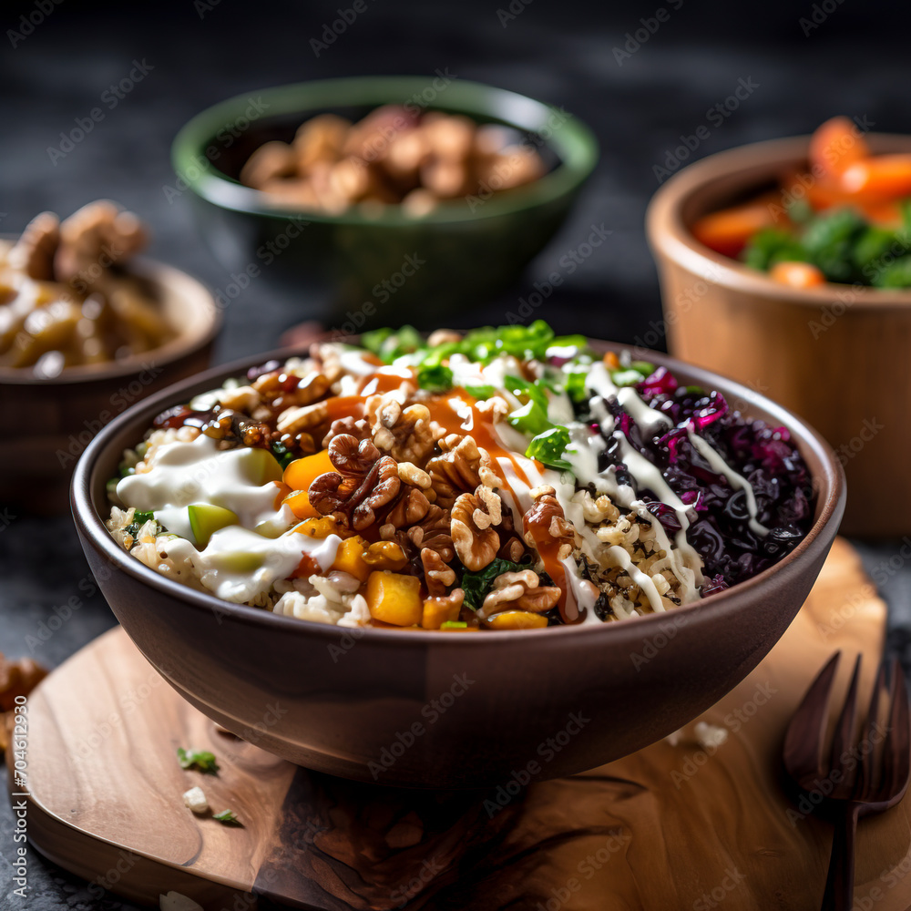 Gourmet Vegan Buddha Bowl Feast created with Generative AI technology Gourmet Vegan Buddha Bowl Feast created with Generative AI technology