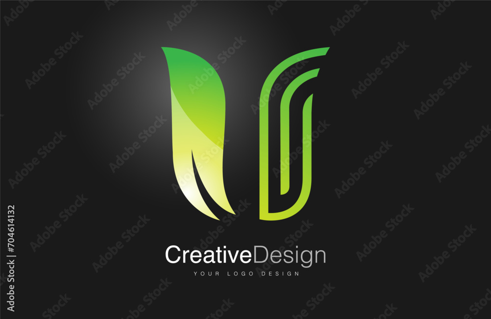 U letter Logo Design Icon. Creative s letter with green leaf and monogram lines U letter Logo Design Icon. Creative s letter with green leaf and monogram lines