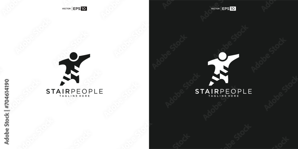 Stair Steps Tread Silhouette for Staircase Architecture Interior Building logo design - obrazy, fototapety, plakaty 