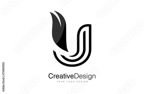Fototapeta Naklejka Na Ścianę i Meble -  Black U letter Logo Design Icon. Creative u letter with leaf and monogram lines