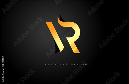 Golden gold VR letter logo, minimalist vr logo icon design with simple elegant clean and modern look.