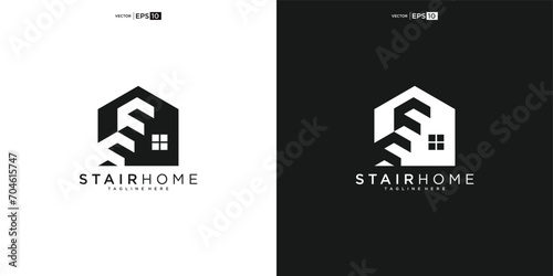 home Stair Steps Tread Silhouette for Staircase Architecture Interior Building logo design
