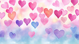 Watercolor hearts background, romantic wallpaper , colorful illustration
