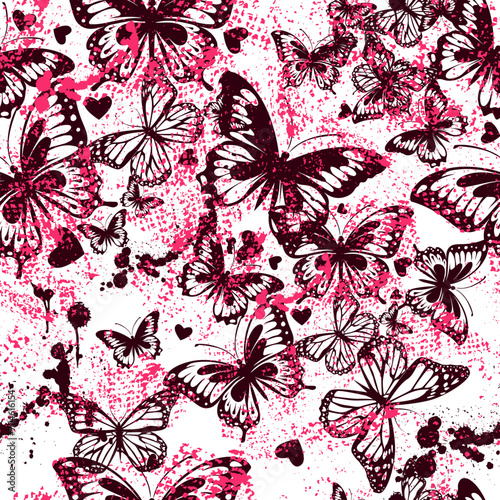 Seamless pattern purple butterflies. hand drawing. Not AI  Vector illustration