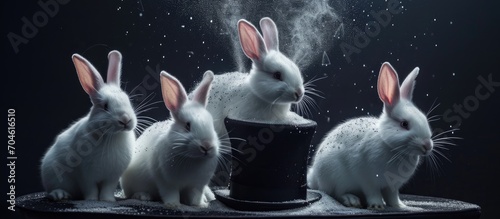 Bunnies transform into magicians from top hat. photo