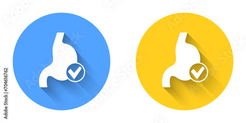 White Human stomach health icon isolated with long shadow background. Circle button. Vector