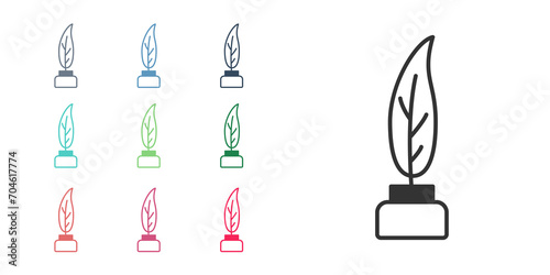 Black Feather and inkwell icon isolated on white background. Set icons colorful. Vector