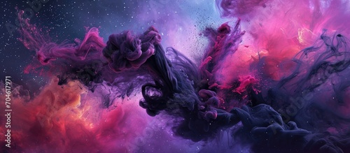 Illustration of ink in a black hole with a galaxy background.