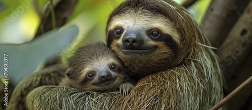 A mother sloth and her baby. photo