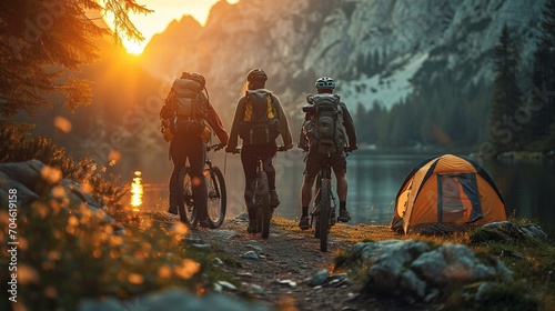 Lifestyle shots of people enjoying outdoor activities like hiking, biking, and camping in scenic landscapes. [Outdoor adventure] photo