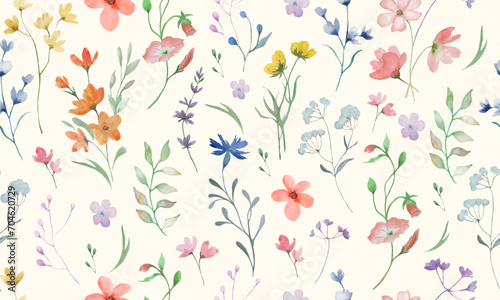 Seamless watercolor floral pattern. Hand drawn  illustration isolated on pastel background. Vector EPS. photo