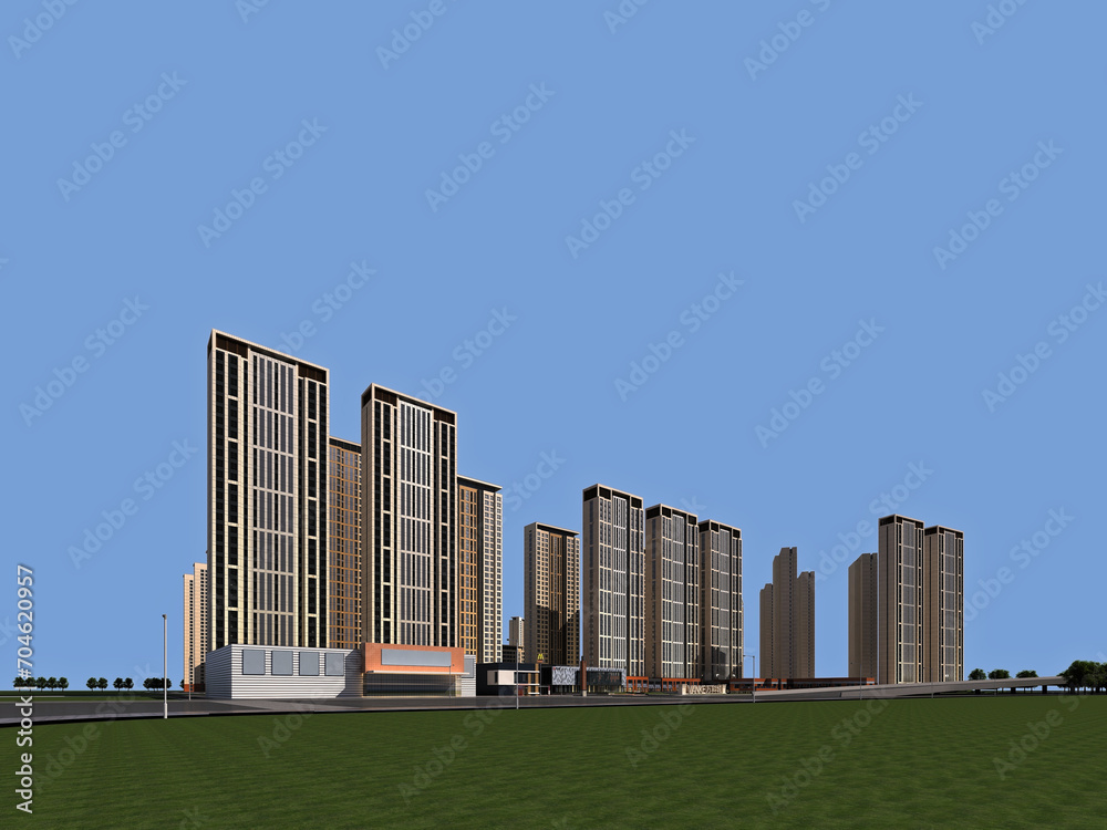 3d render of skyscrapers shopping mall exterior view at night 3d render of skyscrapers shopping mall exterior view at night