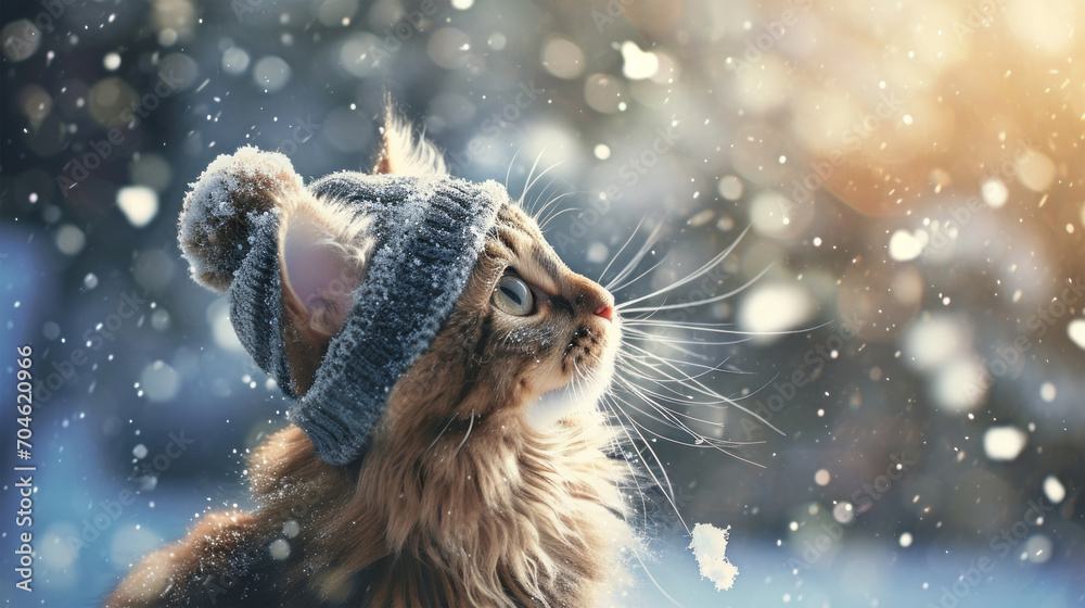 fluffy cat in winter hat fluffy cat in winter hat
